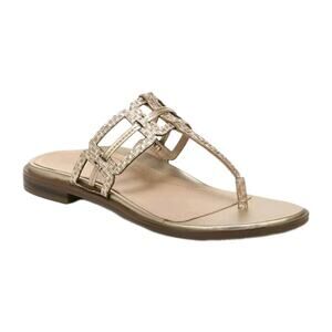 Vionic Alvana Gold Leather Fancy Slip On Flat Arch Supportive Thong Sandals 7.5
